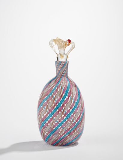 VENISE Flacon en verre à reticello VENICE 
Glass bottle with reticello 
19th century...