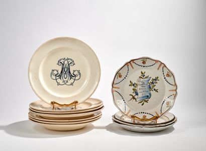 Lot d'assiettes en faïence Set of 11 plates, including 4 in earthenware with Revolutionary...