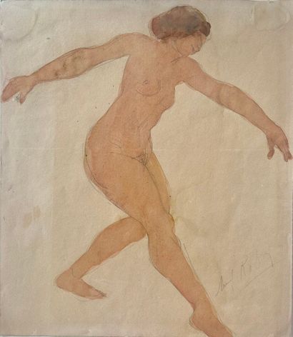 Ecole Française du XXe siècle 20th century French school
Dancing nude 
Watercolor...