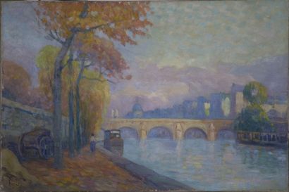 Henri HELIS (1872-1945) Henri HELIS (1872-1945)
Quai à Paris 

Huile sur toile signée...