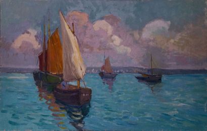 Henri HELIS (1872-1945) Henri HELIS (1872-1945)
Marine aux cinq bateaux, 

40,5 x...