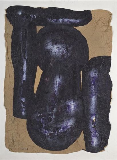 Ladislas KIJNO (1921-2012) Stele for a burned forest, 1977 Acrylic on crumpled paper...