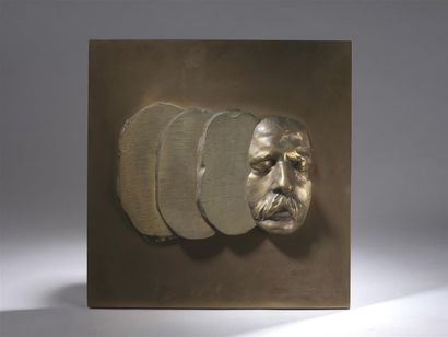 César (1921-1998) Sliced mask, 1972 Bronze print with gold patina, signed at the...