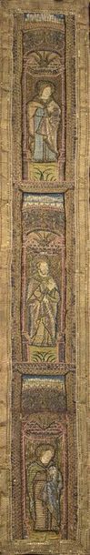 null FLANDRE (?), XVIe siècle, deux bandes d'orfrois brodés Broderie soie polychrome...
