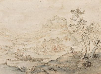 null Joos MOMPER II dit le jeune (Anvers 1564-1635) Paysage fluvial animé avec une...