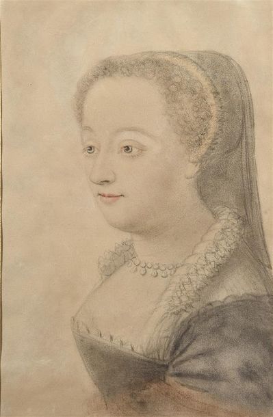 null École de Nicolas LAGNEAU Portrait de femme de buste de trois-quarts Crayon noir,...