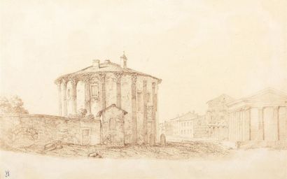 null Attribué à Gabriel PERELLE (1603-1677) 
Temple de la Vesta à Rome 
Plume et...