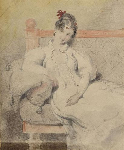 null Paul Emile DESTOUCHES (Dampierre 1794 - Paris 1874) Portrait de femme assise...