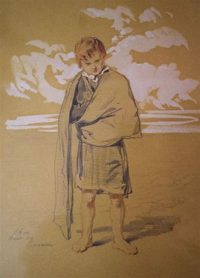 null Paul GAVARNI (1804-1866) Enfant écossais à Oban, 1849 Pierre noire, sanguine...