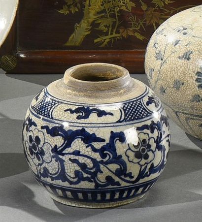 CHINE DU SUD - XIXe siècle Petit pot à gingembre en grès craquelé, à décor de fleurs...