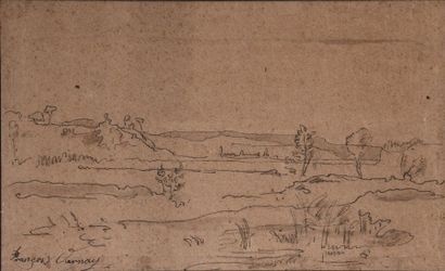 null François VERNAY (1821-1896) Paysage Plume et lavis sur papier brun, signé en...