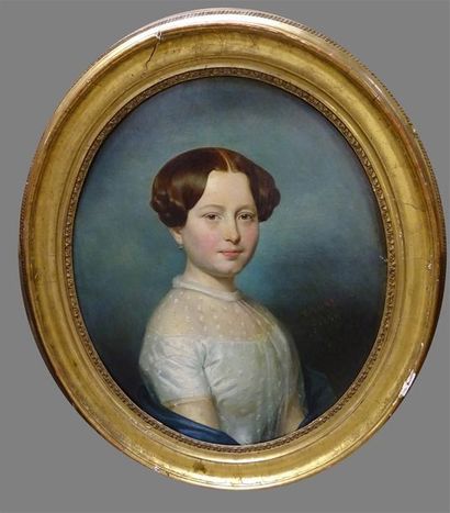 null Tony DURY (1819-1896) Portrait de jeune femme Huile sur toile signée en bas...