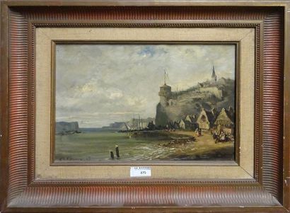 null Ch. LALOUE (XIXe siècle) Petit port environné de falaise Huile sur toile signée...