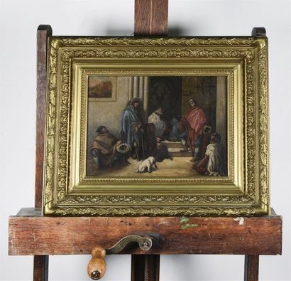 null A. NICOLINI (XIXe siècle) Les mendiants Huile sur toile signée en bas à gauche...