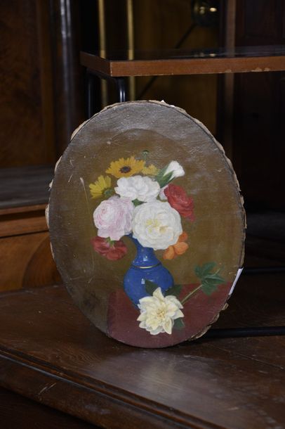 null André PERRACHON (1827-1909) Bouquet de fleurs dans un vase aux étoiles Huile...
