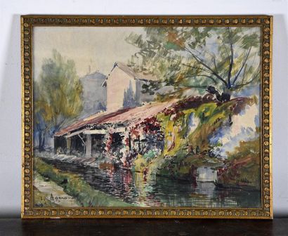 null Louis AGERON (1865-1935) Lavoir Aquarelle signée, daté 1924 et situé "Ruisseau...