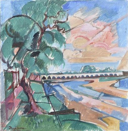 null Jacques DESPIERRE (1912-1995) Le pont à Beaugency Huile sur toile signée en...