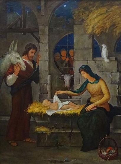 null Adolphe DETEIX (1892-1967) Nativité Huile sur toile, signée en bas à gauche...