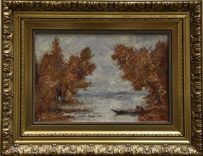 null Léonce PELLETIER (1869-1950) Bord de Saône en automne Huile sur panneau, signée...