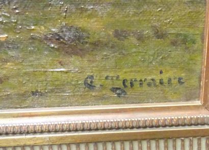 null Clovis TERRAIRE (1858-1931) Vaches au paturage Huile sur toile signée en bas...