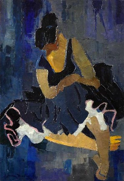 null Jean DULAC (1902-1968) L'espagnole en bleu Huile sur toile, signée en bas à...