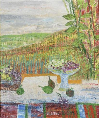 null Jean-Pierre POPHILLAT (Né en 1937) Fin de vendanges en Beaujolais Acrylique...