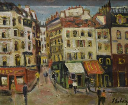 null Joseph SCHEIN (?-2001) Rue à Paris Huile sur toile signée en bas à droite H....