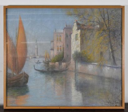null Johannes SON (1859-1942) Vues de Venise Suite de deux pastels sur papier, signée...
