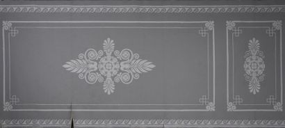 null Bas-lambris en papier peint, vers 1830, impression à la planche en blanc sur...