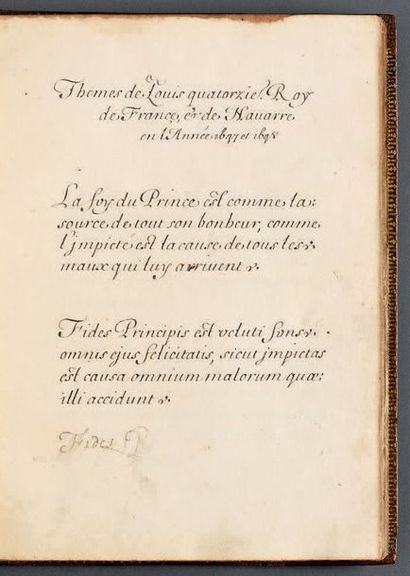 null Manuscrit original des thèmes latins proposés à Louis XIV par son précepteur.
LOUIS...