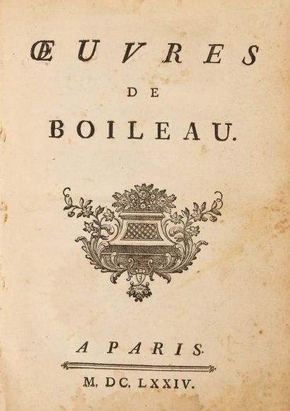 BOILEAU-DESPRÉAUX (Nicolas) OEuvres.
Paris, sans nom, 1674.
In-4° de [2]-178-[2];...