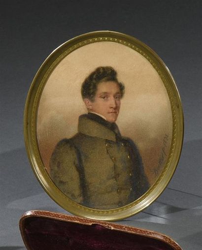 Johann Friedrich DIETLER (1804-1874) Miniature ovale sur papier: Portrait en buste...