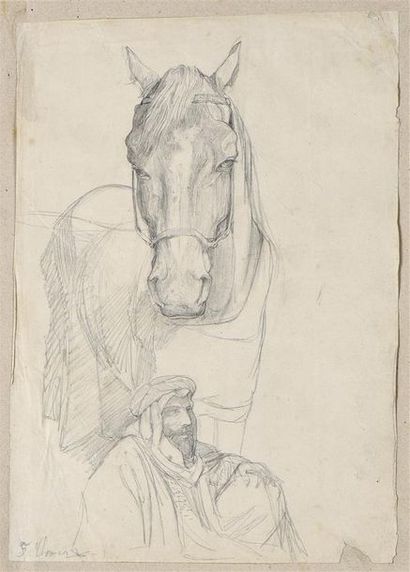 Félix THOMAS (1815-1875) Oriental et son cheval
Mine graphite sur papier, signé en...