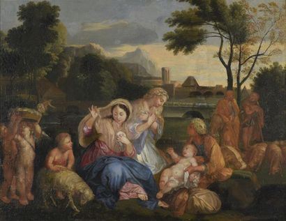 D'après Sébastien BOURDON, gravée par Nicolas de POILLY The Holy Family
Oil on canvas...