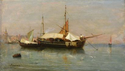 Adolphe APPIAN (1819-1898) A Venise, barque de marchands
Huile sur toile, signée...