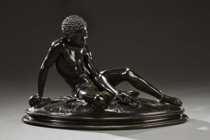 Charles-Auguste LEBOURG (1829-1906) Child playing with a lizard
Bronze print with...