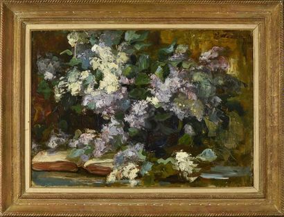 Jacques MARTIN (1844-1919) Lilac and book
Oil on canvas, signed and autographed in...