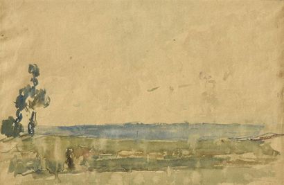 ALBERT LEBOURG (1849-1928) Paysage de bord de mer
Aquarelle sur papier
H. 18 cm L....