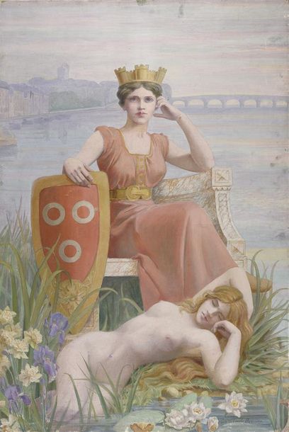 Emile BUSSIERE (1865-1944) Allegory of the city of Mâcon
Oil on canvas, signed below...