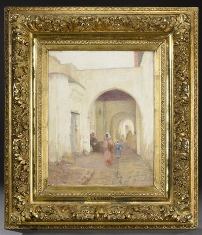 Louis-Auguste GIRARDOT (1856-1933) The small street of the great mosque in Tangier
Oil...