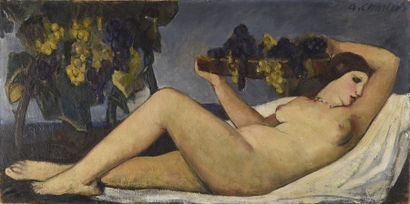 Antoine CHARTRES (1903-1968) Nu allongé à la corbeille de fruit
Huile sur toile,...