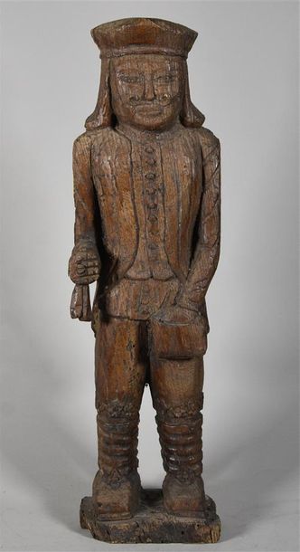null Suisse, XVIIIe - XIXe siècle Homme en habit traditionnel Chêne sculpté H. 58...