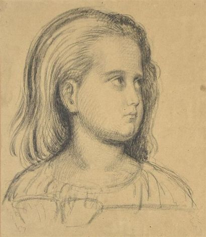 null Paul BOREL (1828 - 1913) Portrait de jeune fille Dessin au fusain 31,5 x 27,5...