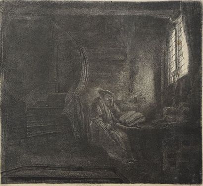 null De ou d'après Rembrandt VAN RIJN (1606-1669) Saint Jérôme dans une chambre obscure,...