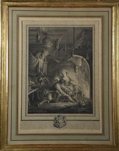 null D'après Charles EISEN (1720 - 1778) 
Scène grivoise 
Eau-forte de Le Beau. 
A...