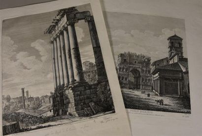 null Luigi ROSSINI (1790 - 1857) Restes du temple de la Concorde et Foro Boario Eaux-fortes....