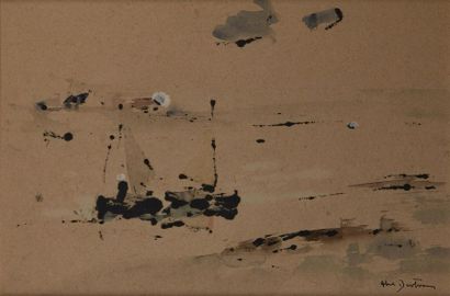 null Abel BERTRAM (1871-1954) Bord de mer Deux aquarelles sur papier formant pendant,...