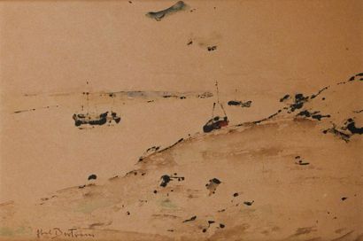 null Abel BERTRAM (1871-1954) Bord de mer Deux aquarelles sur papier formant pendant,...