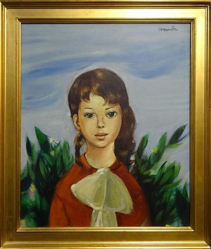 null François BONNEVILLE (XXe siècle) Jeune fille à la lavallière Huile sur toile...