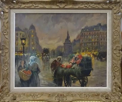 null Yves DIEY (1892-1984) Paris. Marchande de fleurs sur la place Clichy en 1910...